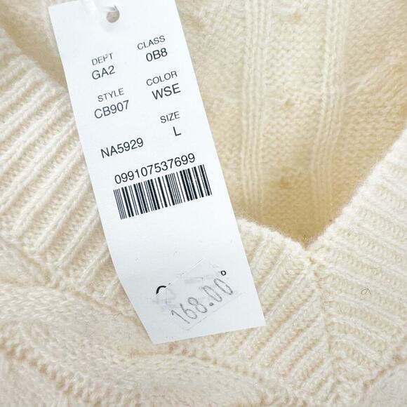 J. Crew Cashmere Cropped Cable-Knit V-Neck Sweater Long Sleeve Cream Size L NWT - Picture 8 of 12